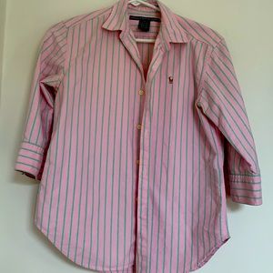 Ralph Lauren Sport Pink Striped Blouse 100% Cotton